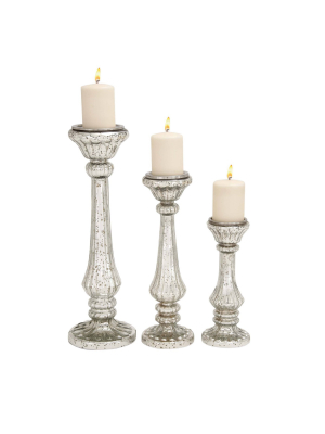 Traditional Pitted Glass Candle Holder Set 3ct - Olivia & May