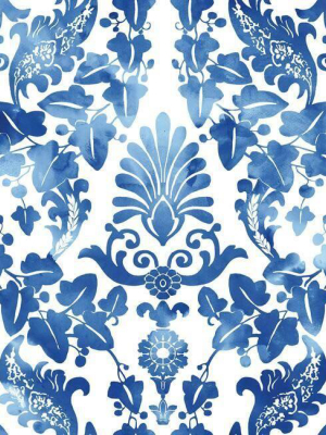 Vine Damask Peel & Stick Wallpaper In Blue By Roommates For York Wallcoverings