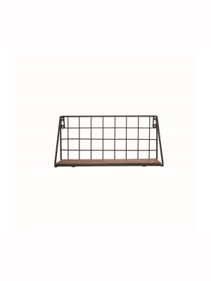 Small Black Wire Metal And Wood Hanging Wall Shelf - Foreside Home & Garden