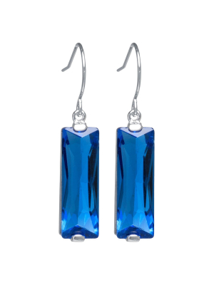 Silver Plated Brass Rectangular Blue Crystal Drop Earrings
