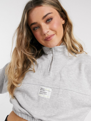 Bershka Cropped Half Zip Sweatshirt Top In Gray