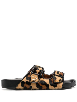 L'autre Chose Leopard Print Buckled Sandals