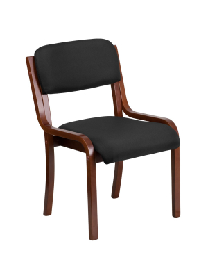 Flash Furniture Contemporary Walnut Wood Side Reception Chair With Black Fabric Seat