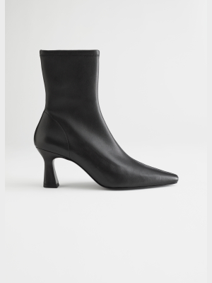 Flared Heel Leather Sock Boots