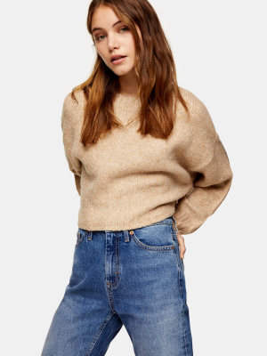 Camel Super Cropped Brushed Knitted Sweater