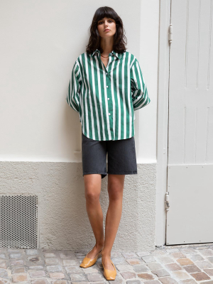 Green Wide Stripe Shirt-bestseller