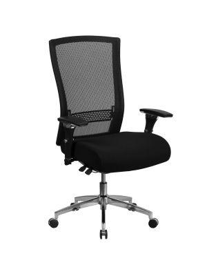 47.5" Fabric Multi Function Executive Swivel Ergonomic Office Chair With Seat Slider & Lumbar Black - Riverstone Furniture