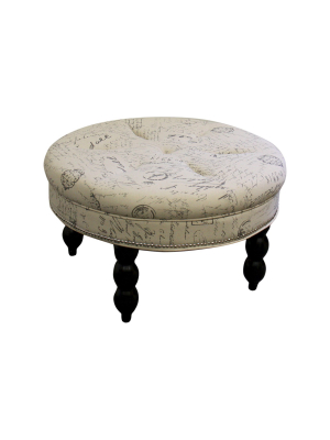 Old World Round Signature Ottoman Cream 19.5"h - Ore International