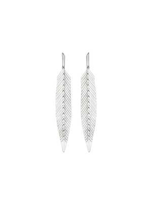 Medium Feather Earrings - White Gold