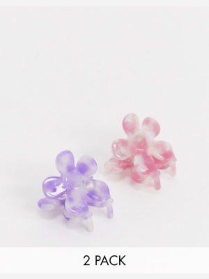 Asos Design 2-pack Claw Hair Clips In Flower Shape In Lilac/purple