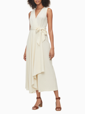 Gauze Wrap Sleeveless Belted Jumpsuit