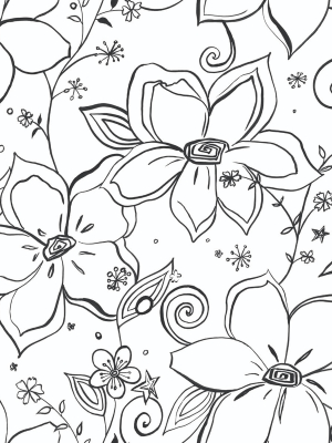 Linework Floral Peel-and-stick Wallpaper In Black And White By Nextwall