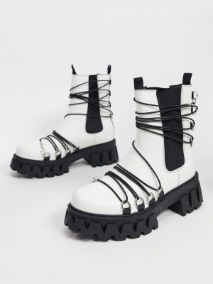 Koi Footwear Allegiance Vegan Chunky Boots With Black Laces In White