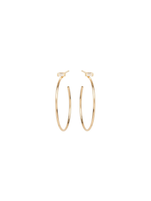 14k Medium Baguette Diamond Hoops