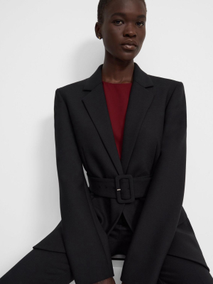 Belted Blazer In Bi-stretch Wool