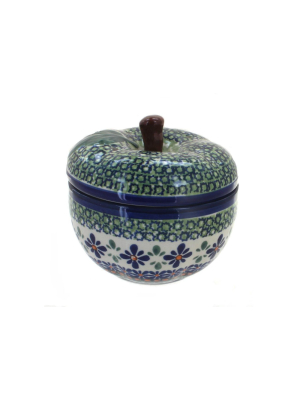 Blue Rose Polish Pottery Mosaic Flower Apple Baker