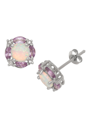 Opal And Amethyst Accent Earrings In Sterling Silver