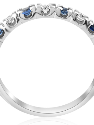 Pompeii3 1/3ct Blue Sapphire & Diamond Wedding Ring Stackable Band White Gold 10k