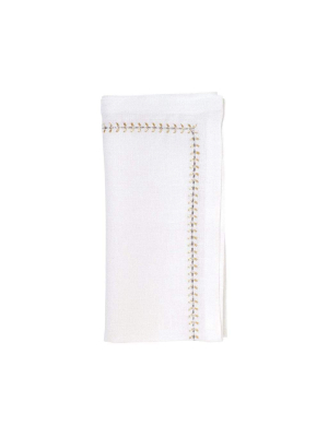 Kim Seybert Herringbone Napkin In White, Gold & Silver - Set Of 4