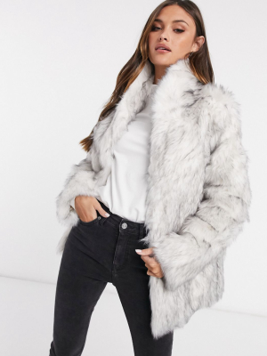 Asos Design Stand Faux Fur Collar Coat In White