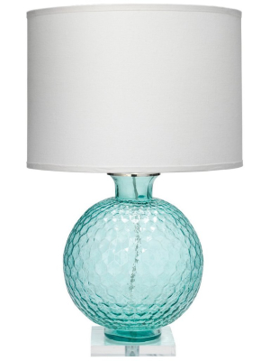 Clark Table Lamp In Aqua With Large Drum Shade In White Linen