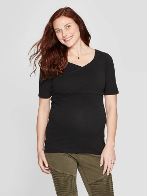 Maternity Short Sleeve Crossover Nursing T-shirt - Isabel Maternity By Ingrid & Isabel™ Black