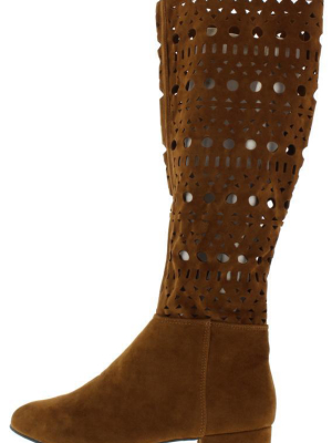 Rotana Rust Suede Geometric Laser Cut Knee High Boot