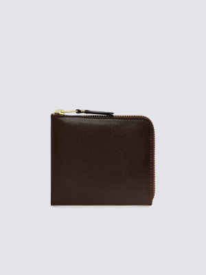 Leather Half Zip Wallet - Brown - Sa3100