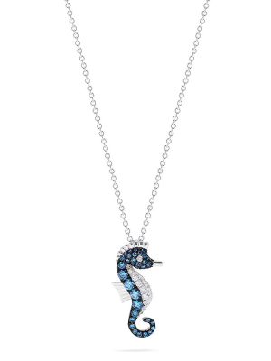 Effy Novelty 14k Gold Blue & White Diamond Seahorse Pendant, 0.62 Tcw