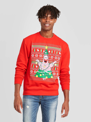 Men's Spongebob Squarepants Patrick Star Lights Ugly Holiday Sweatshirt - Red