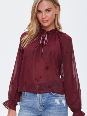 Sheer Star Tie-neck Top