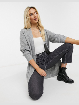 New Look Longline Cardigan In Light Gray