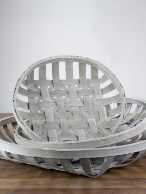 Raz Imports Set Of 3 White Washed Woven Baskets 23.5"