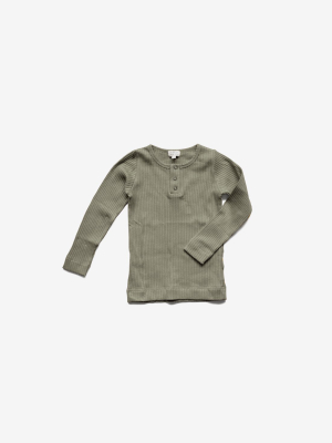 The Organic Ribbed L/s Henley - Sage