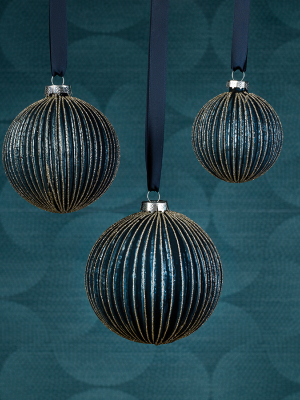 Blue Glass Ball Ornament With Glitter