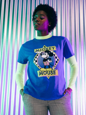 Women's Mickey Neon Checkers Vintage Tee