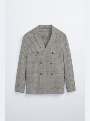 Seersucker Plaid Double Breasted Suit Jacket