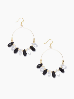 Carson Beaded Hoop Earrings - Black/clear