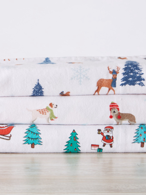 Great Bay Home 100% Cotton Flannel Holiday Printed Sheet Set