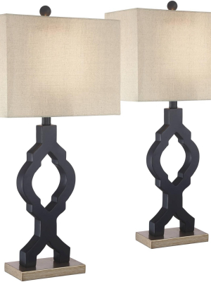 360 Lighting Modern Table Lamps Set Of 2 Classic Moroccan Black Off White Rectangular Fabric Shade For Living Room Family Bedroom