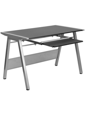 Ursula Black Aluminum Desk With Pull-out Tray