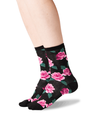 Womens Rose Print Crew Socks