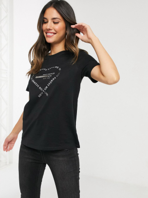 River Island Take Me To Paris Foil Slogan T-shirt In Black