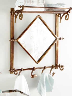 25" X 28" Copper Bathroom Wall Rack With Hooks And Mirror - Olivia & May