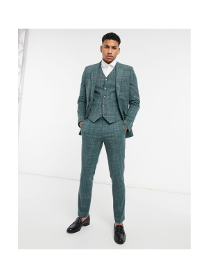 Asos Design Wedding Skinny Suit In Pine Green Crosshatch