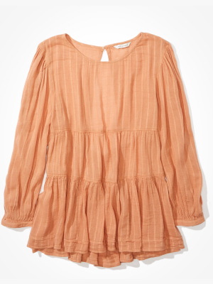 Ae Long Sleeve Tiered Babydoll Top