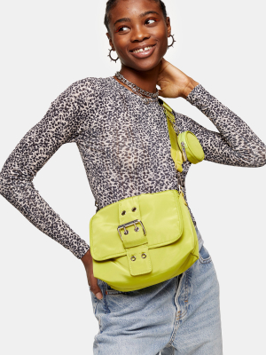 Considered Green Buckle Nylon Cross Body Bag