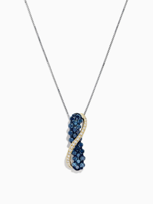 14k Two Tone Gold Blue And White Diamond Crossover Pendant, 1.00 Tcw