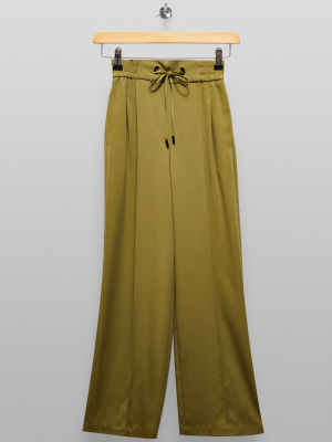 Tall Olive Wide Leg Sweatpant Style Pants