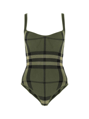 Burberry Check-printed Ribbed Knit Bodysuit